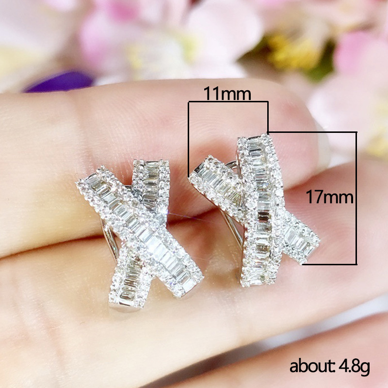 Luxury Brand Designer Jewelry Cao Shi Light Luxury Style Cross Trapezoid Square Diamond Earrings Sweet Bowknot Stud Earrings For Women Casual Versatil