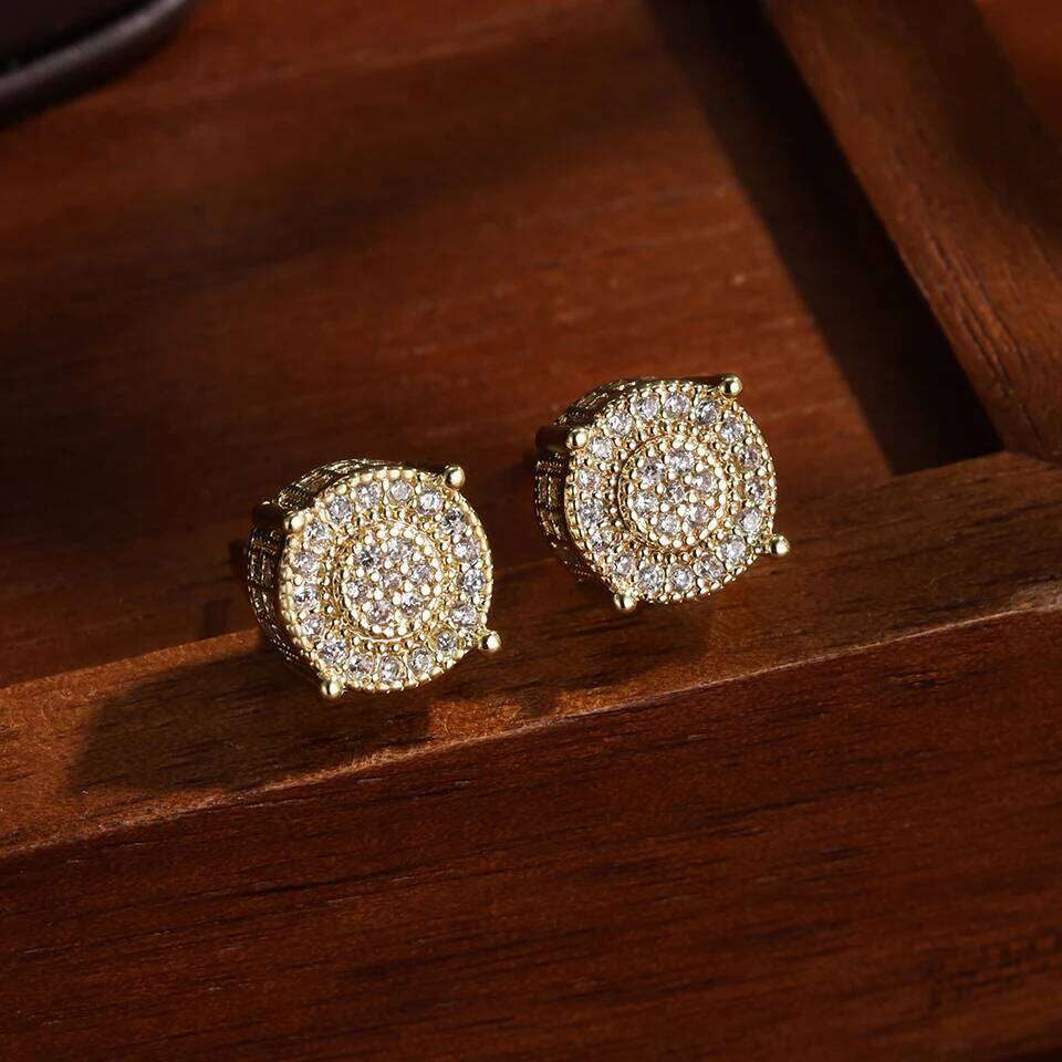 ZAKOL Gold Silver Color Iced Out Round Studs for Women/Men Clear Zirconia Hip Hop Trend Piercing Ear Accessories Wholesale