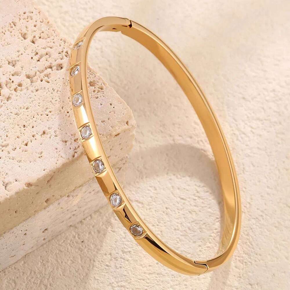 ZAKOL Personality 18K Gold Plated Stainless Steel Cubic Zircon Bracelet for Women Waterproof Fashion Jewelry Gift