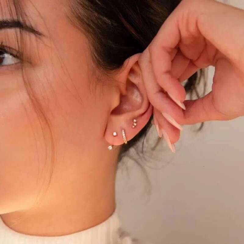ZAKOL 3Pcs/Set Simple Crystal Zircon Stud Earrings for Women Girls Cute Copper Stackable Ear Bone Piercing Accessories