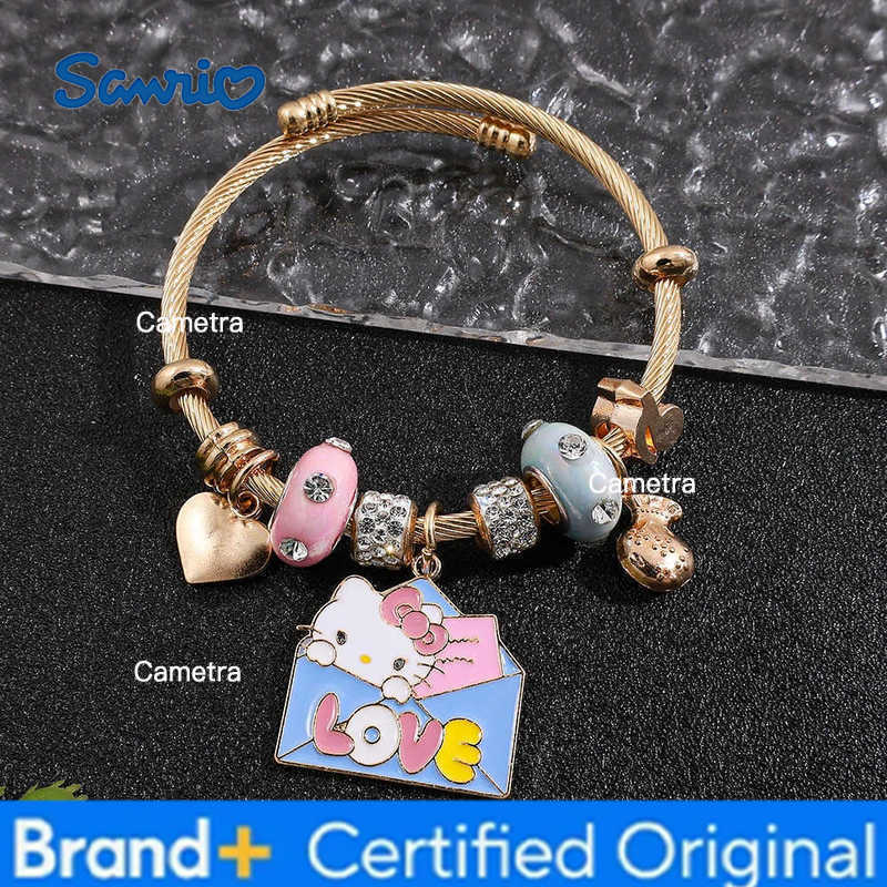 Sanrio Fashion Hello Kitty Charms Bracelet Trendy Pink Butterfly Beads Charms Bnagle for Girl Hands Accessores Gifts H251229