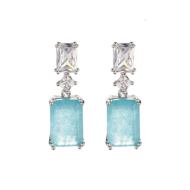 ZAKOL Elegant Blue Stone Dangle Earrings for Women Geometric Rectangle Zircon Wedding Party Ear Accessories