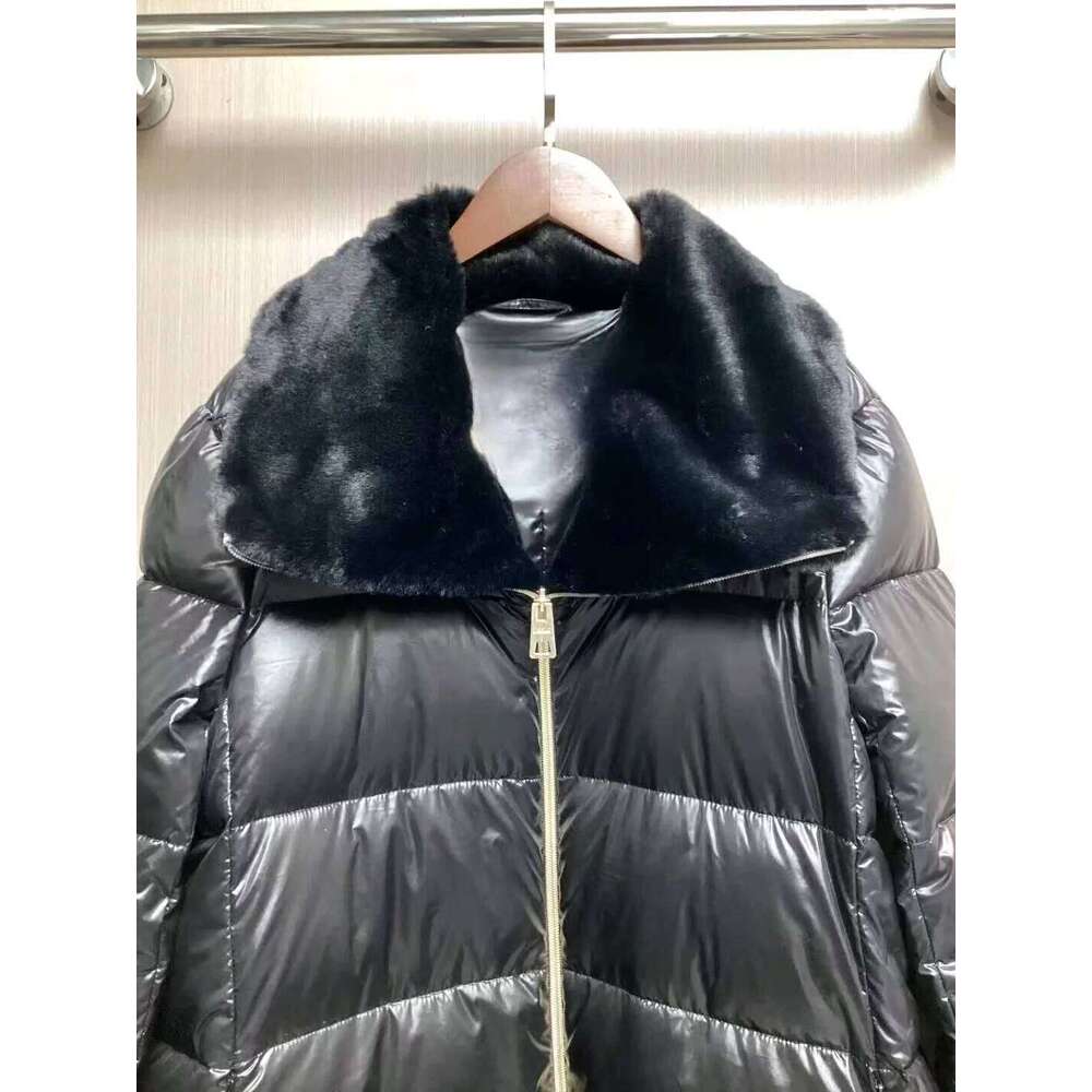 H New Large Collar Solid Color Warm Zipper Temperament Commuting Long Down Jacket