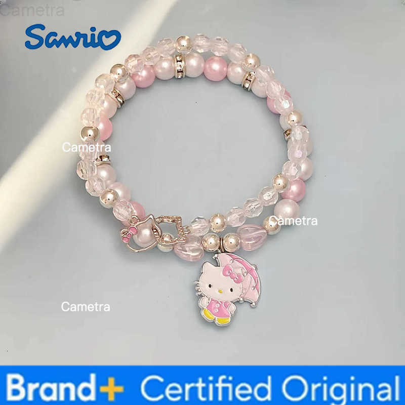 Sanrio 2PCS Kawaii Hello Kitty Bracelet Set Crystal Beads Jewelry Gift for Girls Cute Anime Pendant Accessory H2512291
