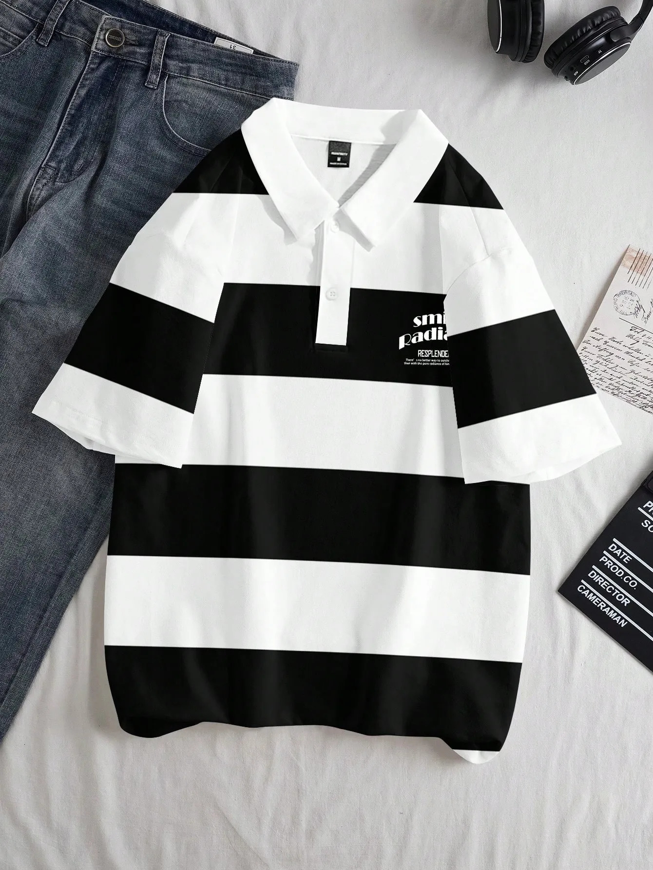 The mens shortsleeved POLO shirt for summer 2025 is casual fashionable and soft with 3D striped pattern printing 251219