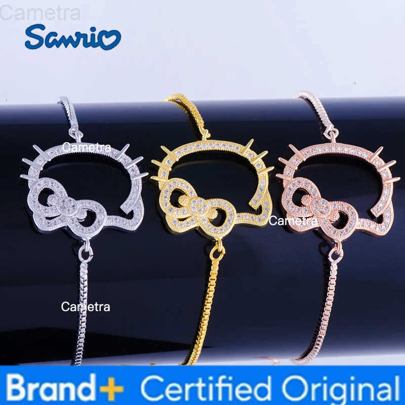 Sanrio Juya New Design Women Christmas Gift Jewelry Micro Pave Zircon Floating Hello Cat Connector Charms Adjustable Chains Bracelets H251229
