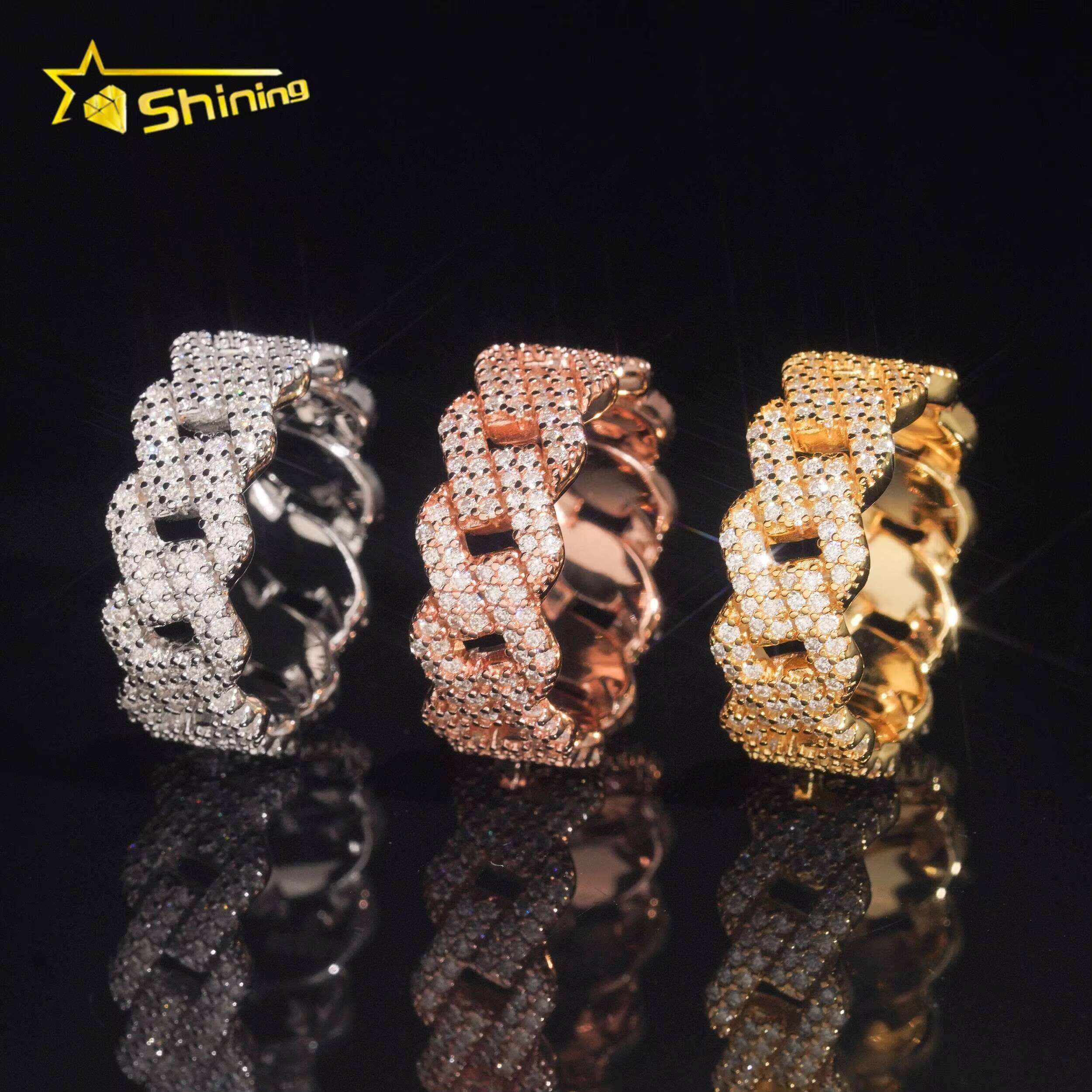 Ready to Ship Pass Diamond Tester 925 Silver Cuban Ring Gold Plated Hip Hop Moissanite Rings