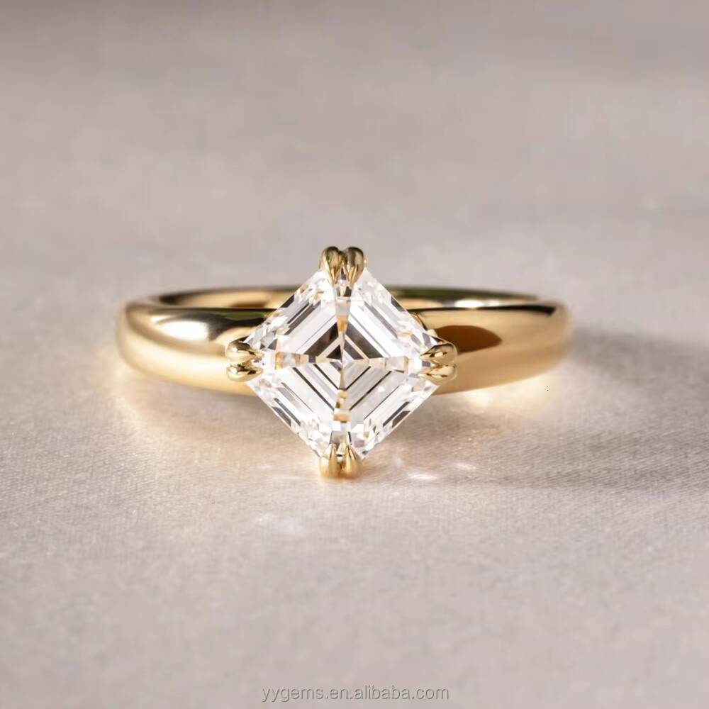 Fine Jewelry Double Prongs 2CT Top Quality Asscher Cut Moissanite Diamond 18K Yellow Gold Women Wedding Engagement Ring