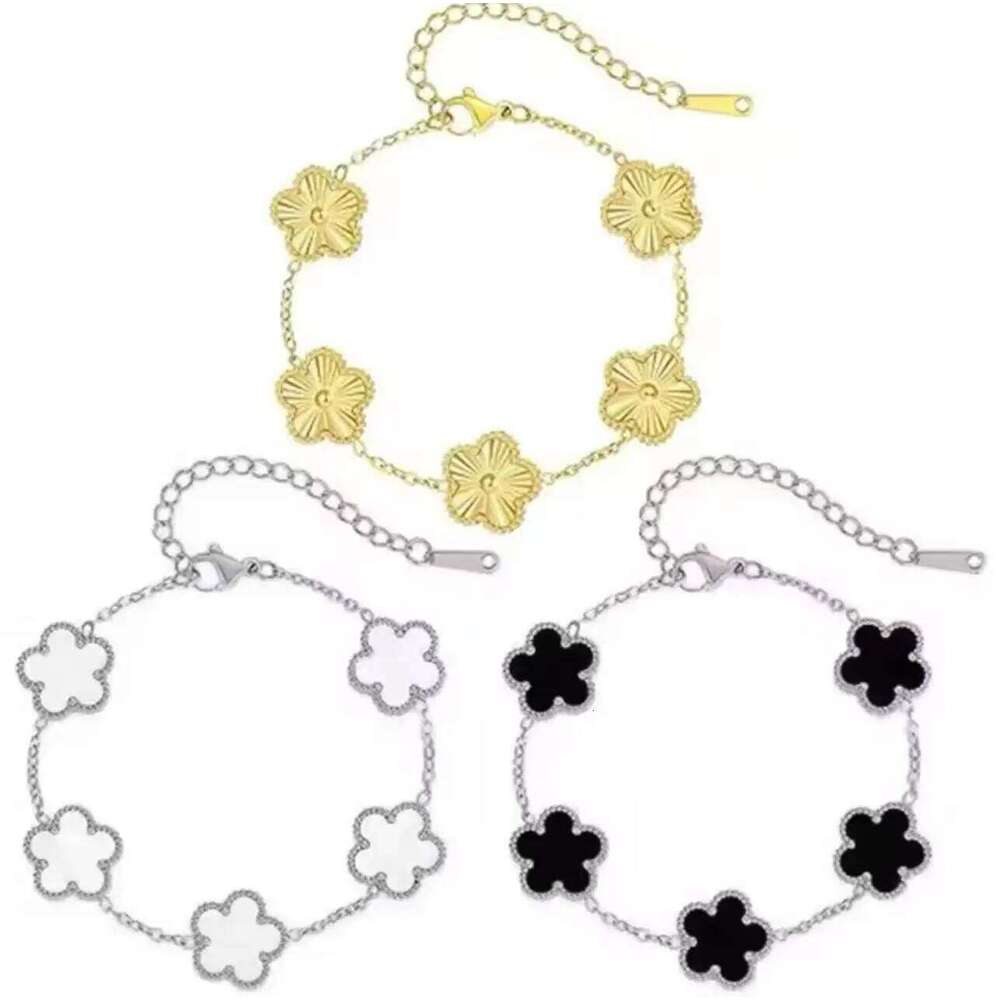 18K Plated Five-Leaf Clover Link White Black Blue Gold Red Green Lucky Bracelets Jewelry Gifts Trendy For Women 25H1229