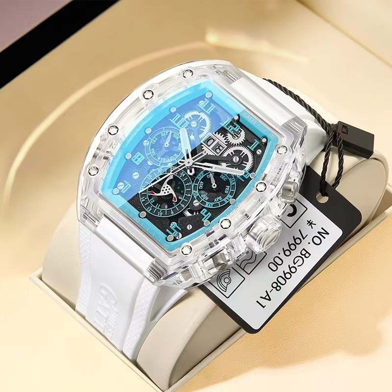 Elegant Mens' Bentley Chronograph Wristwatch Featuring Clear Acrylic Housing