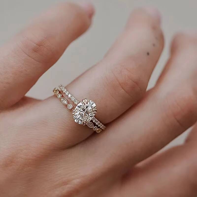 Custom 8 Prong Setting 1CT 2CT Oval Cut Diamond Rings 14K Real Gold IGI Certified Synthetic Diamond Ring