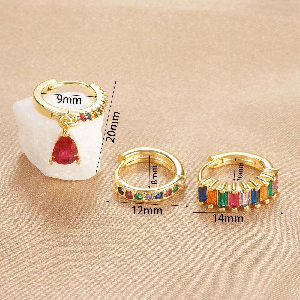 ZAKOL 3PCS/Set Colorful Cubic Zirconia Hoop Earrings Set for Women Red Water Drop Pendant Earring Cartilage Piercing Jewelry