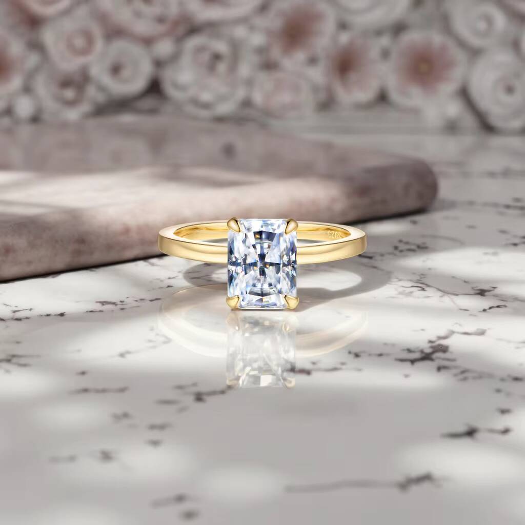 D Color Radiant Cut Moissanite Engagement Ring Full Moissanite Diamond with S925 Sterling Silver Moissanite Wedding Band