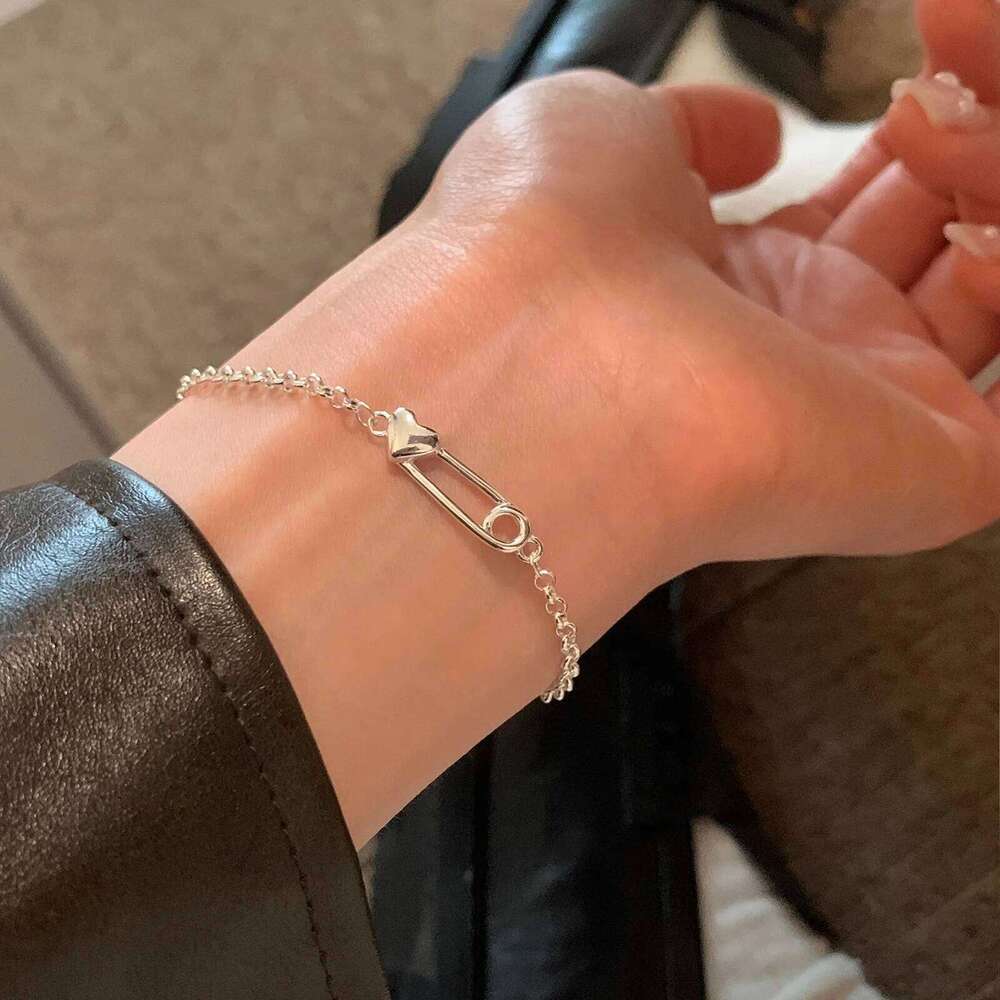 VENTFILLE 925 Sterling Silver Love Heart Paper Clip Shape Bracelet for Women Irregular Design Trend Jewelry Gift 25H1229