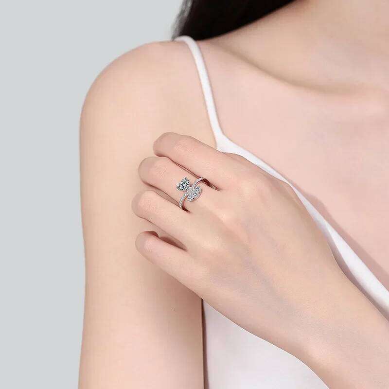 18K gold inlaid diamond moissanite 1-Ct women's PT950 platinum love bouquet ring, elegant gift for girlfriend 59e