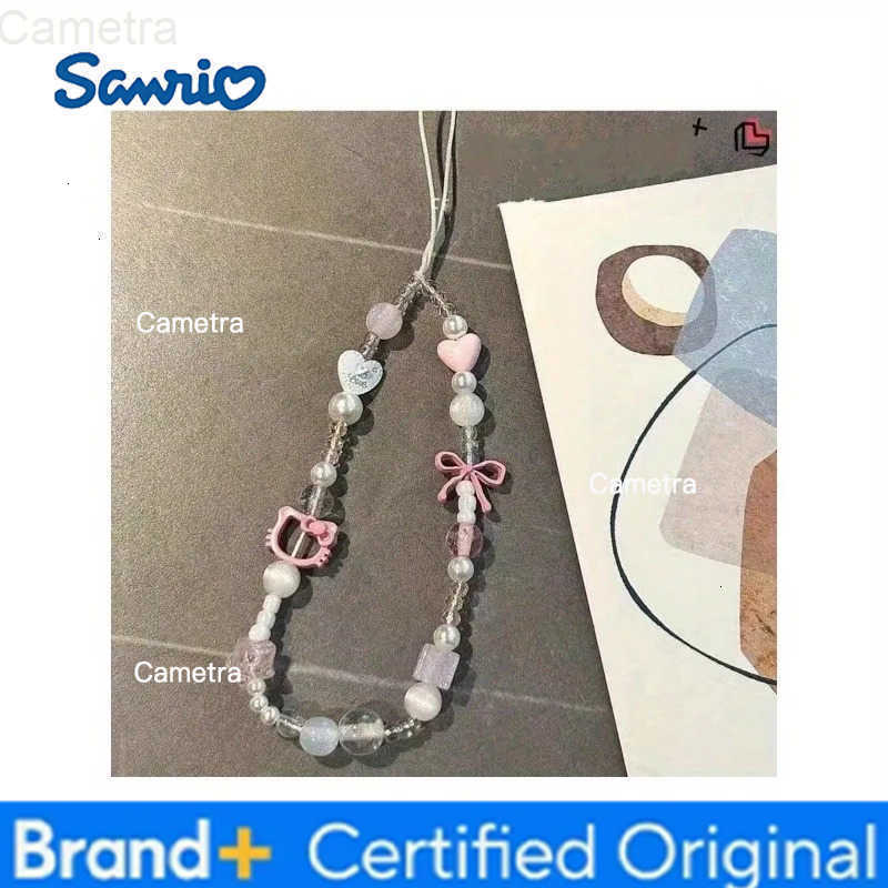 Sanrio Cute Hello Kitty Cat Pink Phone Chain Beaded Chain Keychain Jewelry Camera Hanging Rope Cartoon Kitty Phone Strap Gift H251229