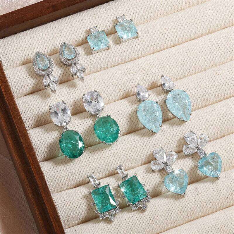 ZAKOL Romantic Light Blue Zircon Earrings for Women Girls Shiny Geometric Water Drop Crystal Wedding Jewelry Gift