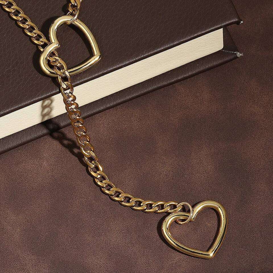 ZAKOL Adjustable Stainless Steel Cuban Link Hollow Heart Y-Shaped Necklace Punk Rock Style Party Accessories