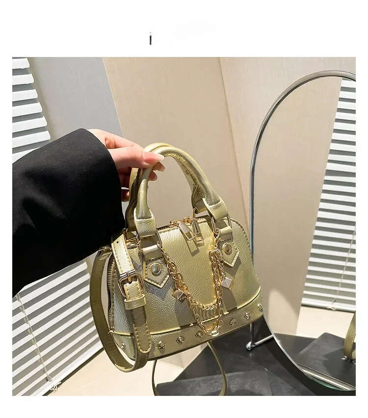 Summer Studded Shell Bag Minimalist Shoulder Crossbody Purse With Metallic Accents LEMON KOKO