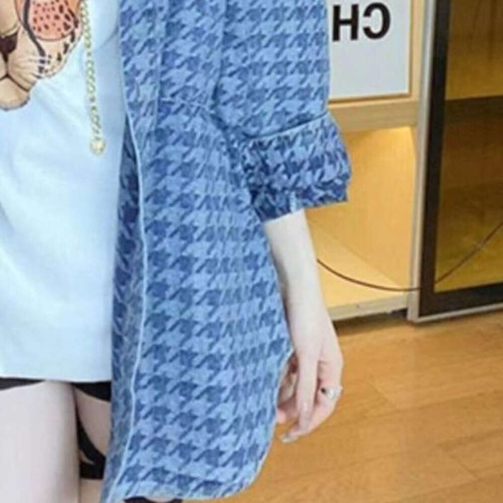 Spring Designer Fashion 2026 Summer Women's Sle Long Sve Plaid Slimming Denim Irt Top Coat Faionable Commute Wind Collar