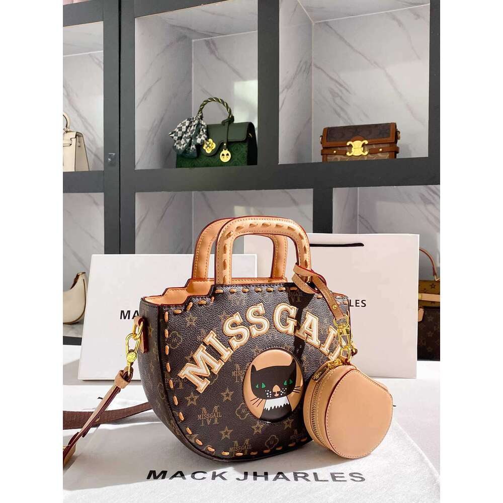 MACK JHARLES High-End Printed Basket Bucket Bag 2025 Autumn New Vintage Handbag for Women