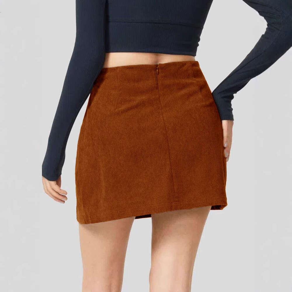 Women's Corduroy Midi Skirt Brushed Elastic High Waist Simple Versatile Short Skirt Black White Brown
