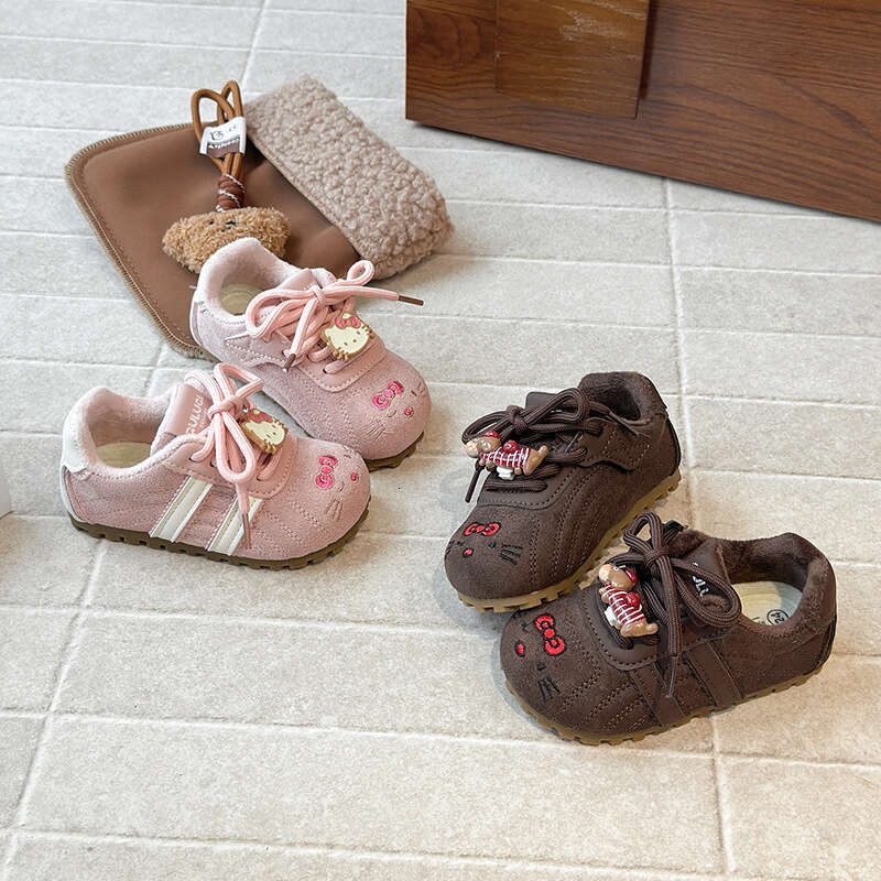 INS Children's Training 2025 Autumn Winter New Korean Style Girls' Cute Cartoon Forrest Gump Fleece-Lined Cotton Shoes