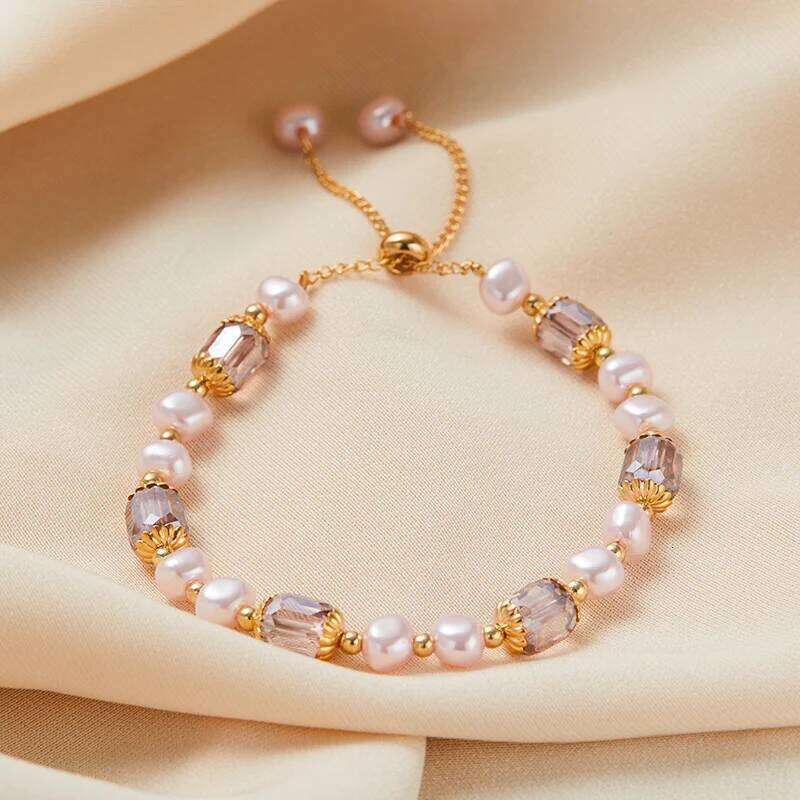 Vintage Purple Imitation Pearl for Women Girls Fashion Design Crystal Adjustable Chain Bracelet Jewelry Gifts 25H1229
