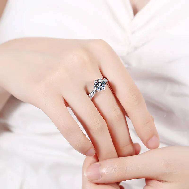 1CT 6.5MM d color vvs gra moissanite ring for charm lady female fine 925 sterling silver wholesale size 5-9 4b3