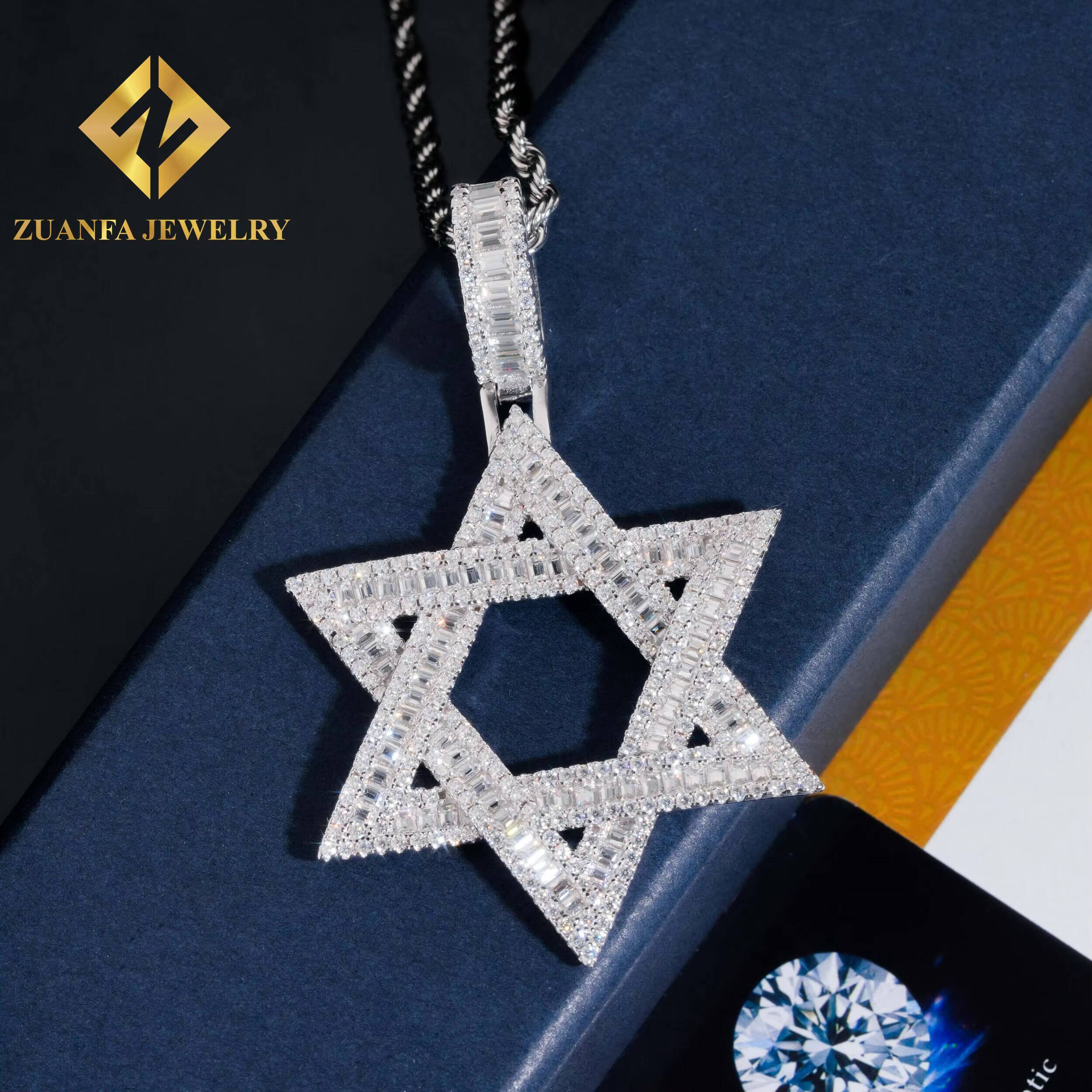 Pass Diamond Tester Baguette Moissanite Pendant Star Design Hiphop Jewelry 925 Silver 18K Gold Plated Pendant Fine Jewelry