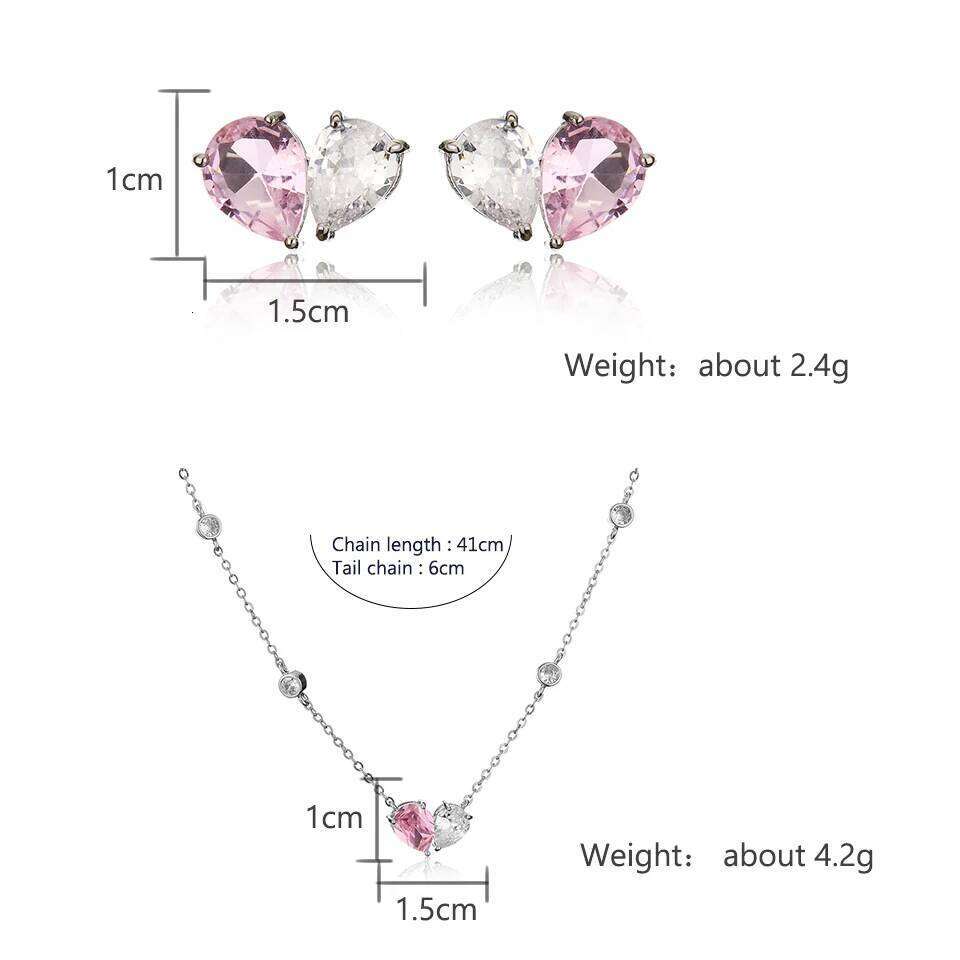 ZAKOL Romantic Pink Zirconia Heart Jewelry Sets for Women Fashion Water Drop Earrings Necklace Set Love Wedding Accessories