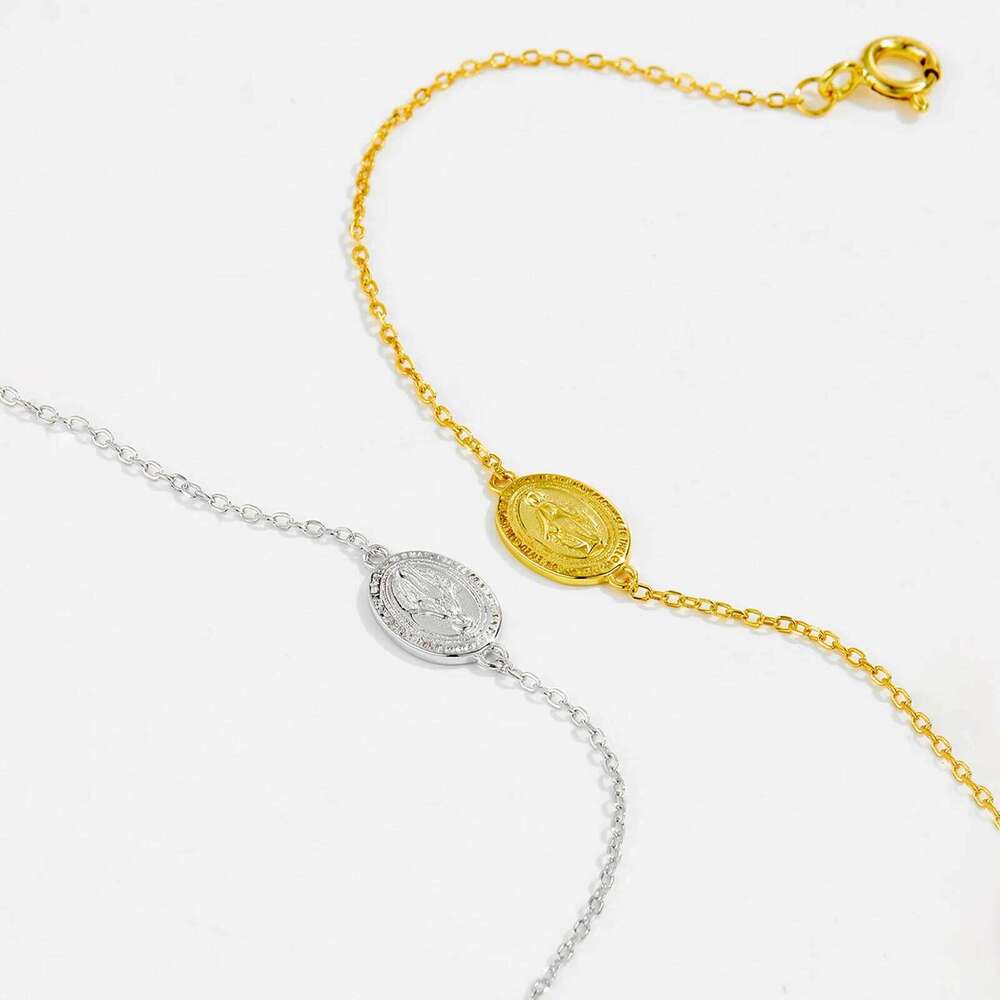 VEWANT Women 925 Sterling Silver Virgin Mary Charm Chain Bracelet Plain 2024 Party Simple Dainty Birthday Gift Jewels 25H1229