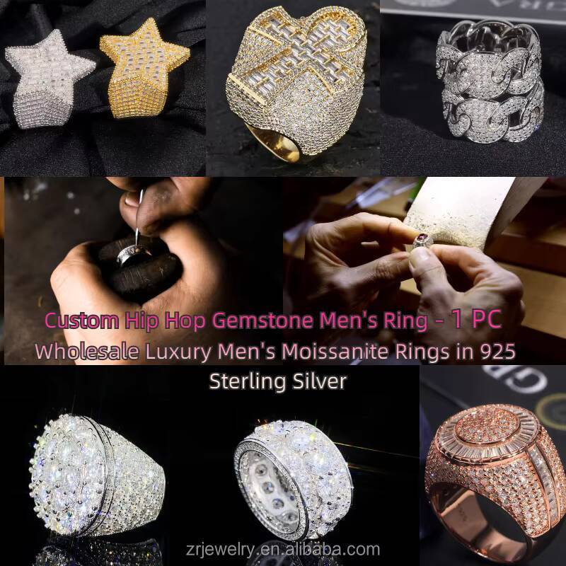 Elegant Mens S925 Sterling Silver Wedding Fashionable GRA Certificate D Color Classic Hip Hop Style Moissanite Ring