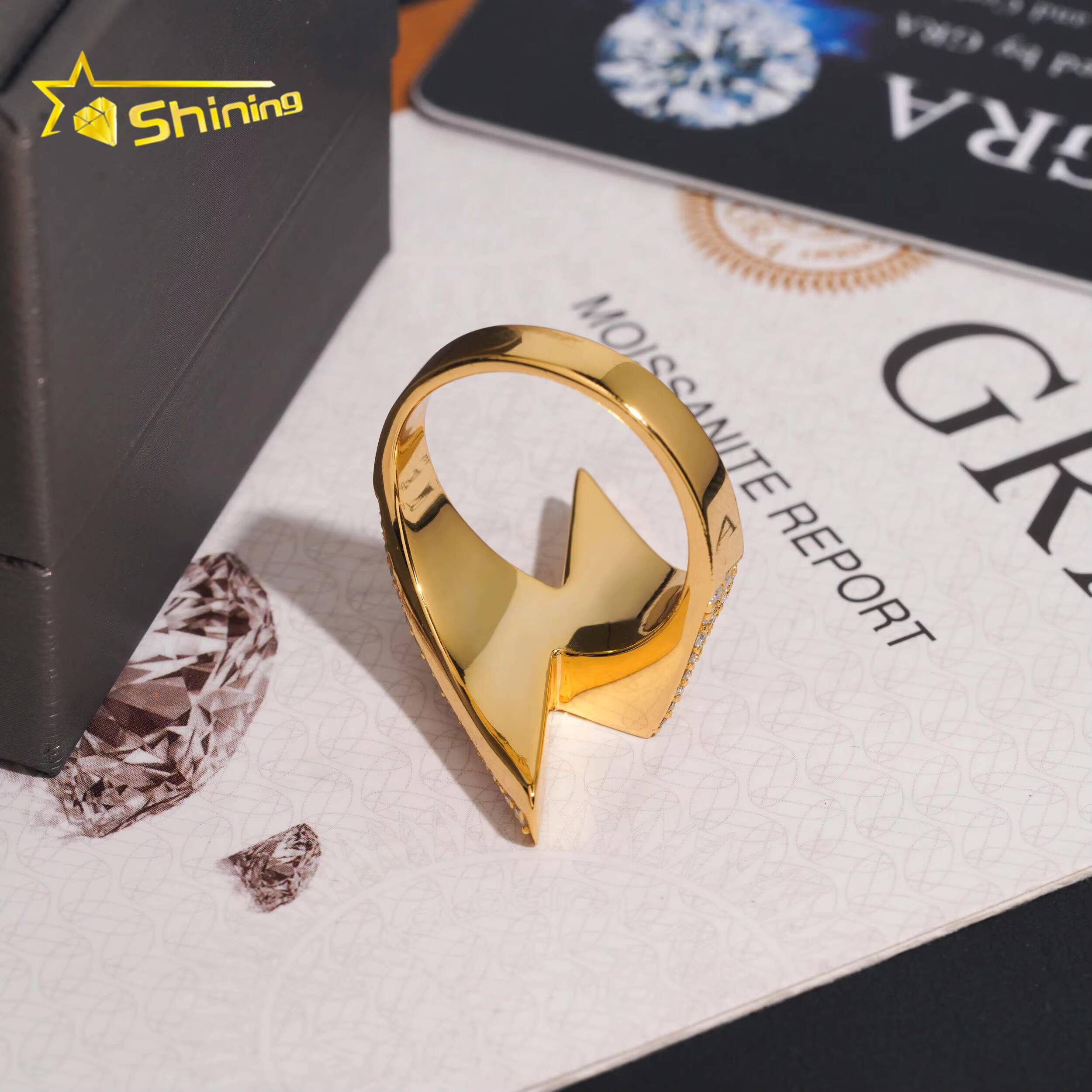 VVS Moissanite Fine Jewelry Ring High Quality 925 Sterling Silver Gold Plated Lighting Symble Pave Diamond Hip Hop Ring for Men