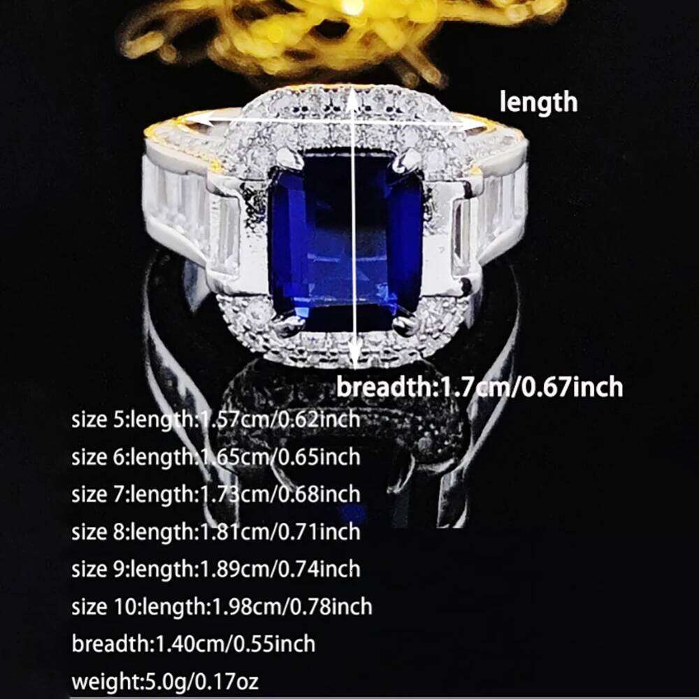 Moonso Luxury Blue Color Rectangle Engagement Ring for Women Anniversary Gift Jewelry Wholesale Free Shipping Items R8015