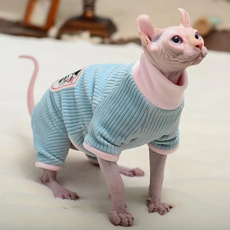 Sphynx Cat Sweater Hairless Cat Dogs Clothes Soft Fleece Coat Turtleneck Pocket Jumpsuit for Devon Rex Winter apparels for Cats 251219