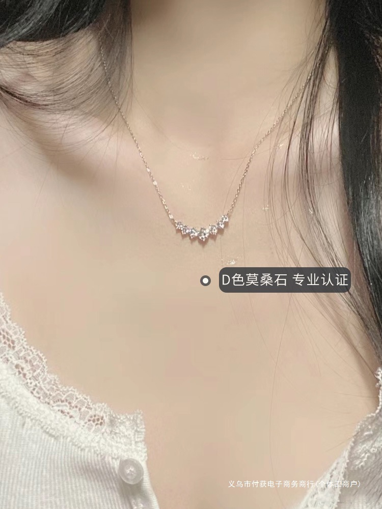 Light luxury niche non-fading 18 platinum small diamond mosantite necklace sterling silver pendant collarbone chain gift for girlfriend