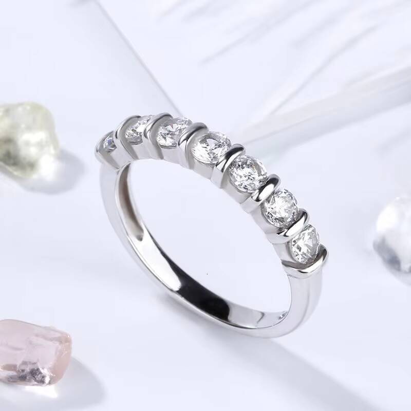 Fashion Moissanite Ring Simple Style Half Set Diamond 925 Silver Moissanite Engagement Rings for Women