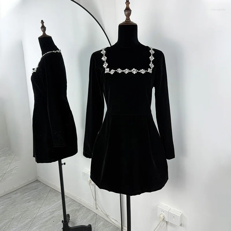 Casual Dresses TARUXY Elegant Square Neck Diamond Short Velv - view 6