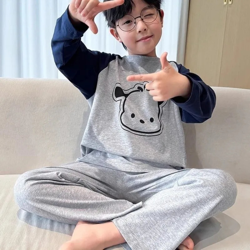 100 Cotton Boys Pajamas Spring Autumn Lightweight Long Sleeve Kids Homewear Set for Toddler Youth Air Conditioning Wear 251215