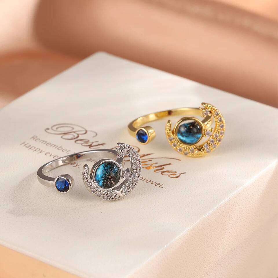 ZAKOL New Blue Planet Series Shiny Zircon Adjustable Open Ring for Women Exquisite Unique Anniversary Birthday Jewelry Gift