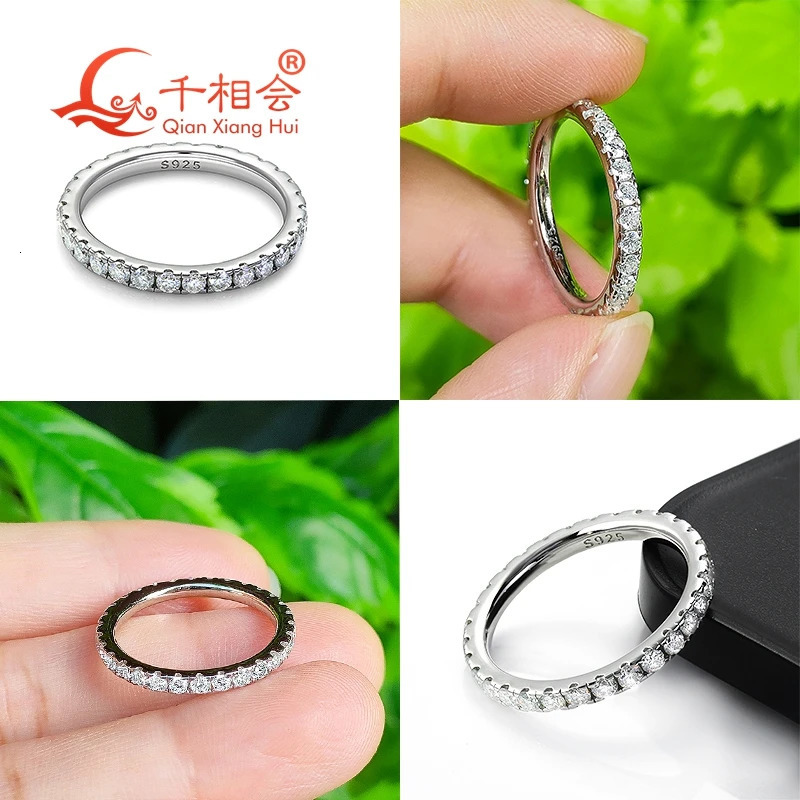 solid 2mm m Full Ring Band 925 Sterling Silver white Round Diamond Jewelry gift dating party 251225