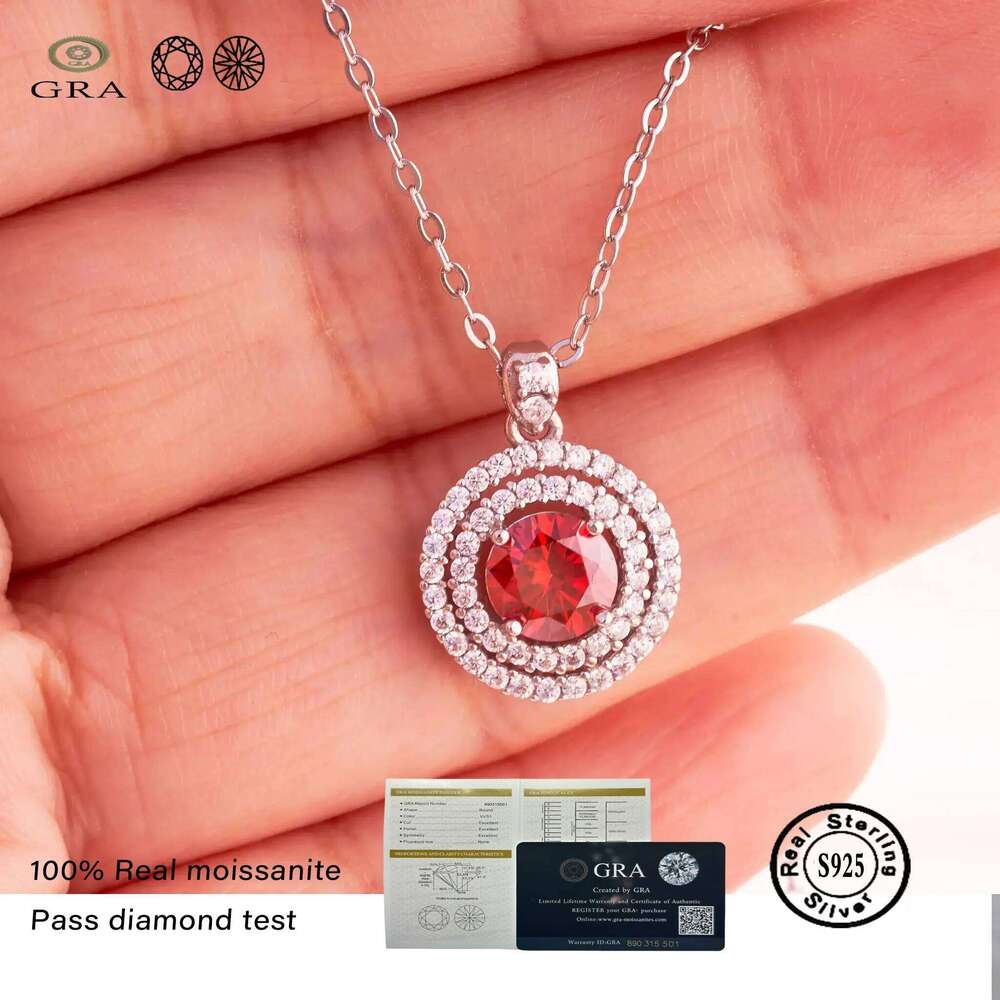 1 CT Real D VVS Pendant Necklace For Women Red Blue Color Moissanite 925 Sterling Silver Wedding Fine Jewelry e4f