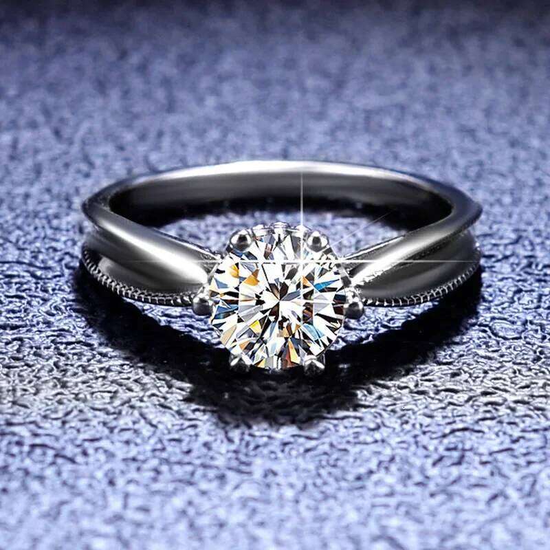 18K gold inlaid diamond ring, 1-Ct moissanite PT950 platinum women's VVS1 six claw classic simple fashion ring 060