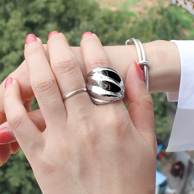 Irregular Shiny Big Rings for Women Stainless Steel Chunky Style Shell Shaped Rings Silver Gold Color Handmade Jewelry 24mm Wide