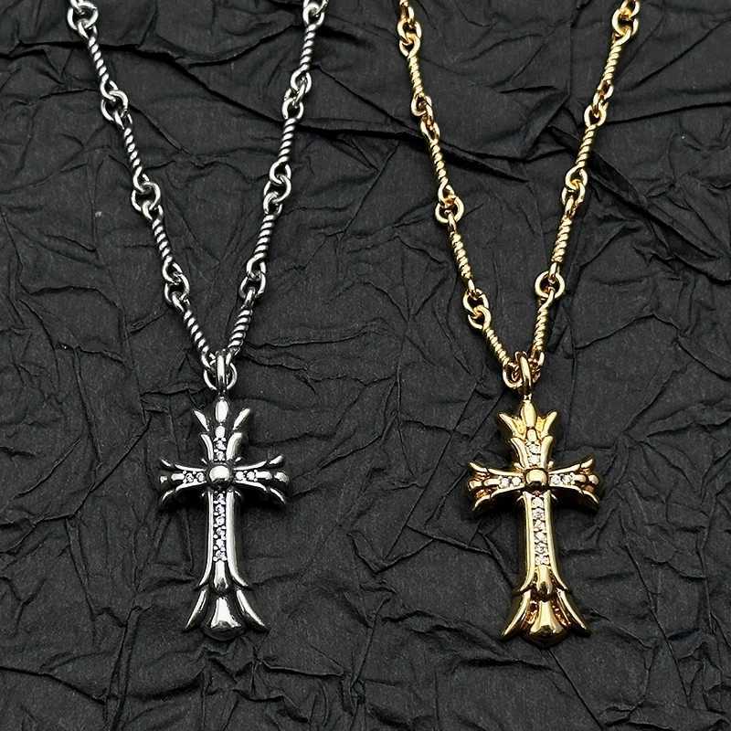 S925 Sterling Silver Double-layer Full Diamond Cross Pendant Necklace Retro and Old Niche Men and Women Y251227