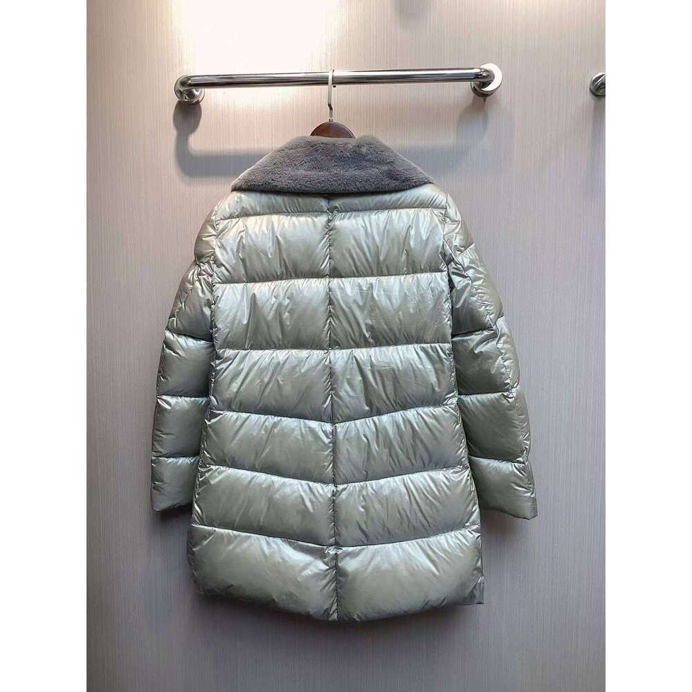 H New Large Collar Solid Color Warm Zipper Temperament Commuting Long Down Jacket