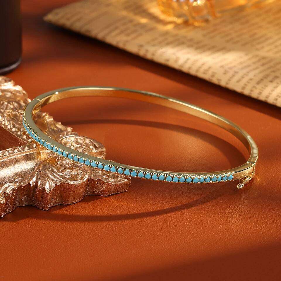 ZAKOL Brand New Blue Turquoise Micro-intact Zircon Bangle for Women Shiny CZ Tennis Bracelet Delicate Jewelry Gift