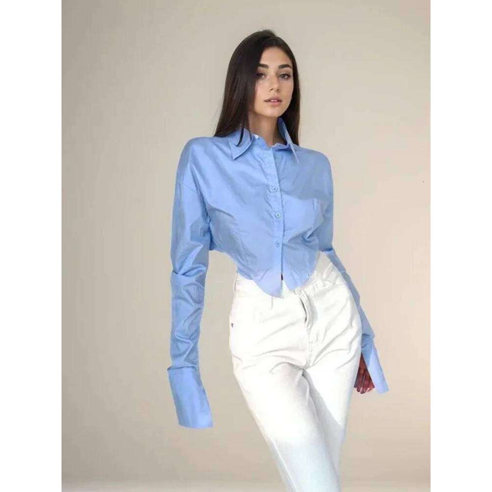 Zadily Women's Long Sleeve Shirt Minimalist Button Up Loose Crop Top Solid Color Female Blouse Summer 2025 ZHE HAN