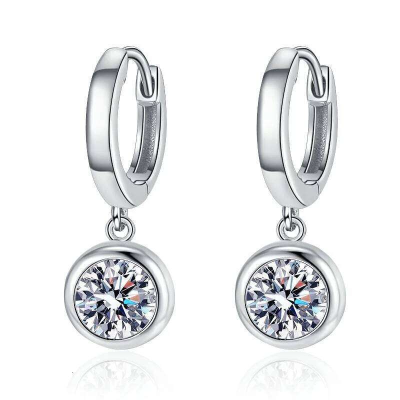 Modern Hoop Women Real D Color Moissanite Dangle Huggie Drop Earrings Silver 925 Original Wedding Jewelry for Girl bda